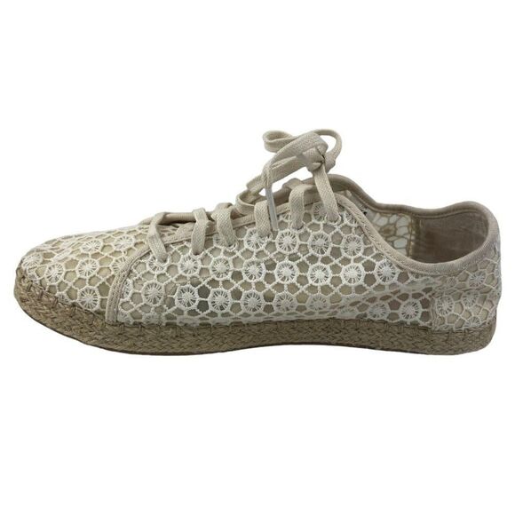 TOMS WOMENS Lena Natural Mosaic Mesh Crochet Jute Lace Up Espadrilles Shoes US 9 - Picture 4 of 14